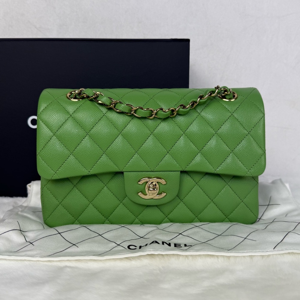 Chanel Green Caviar Small Classic Flap with Gold Hardware  Brand New